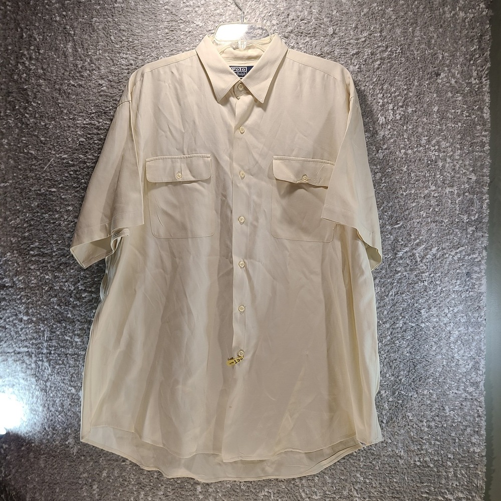 Vintage Polo Ralph‎ Lauren BENFORD Silk Cotton Short Sleeve Shirt Beige Size XL